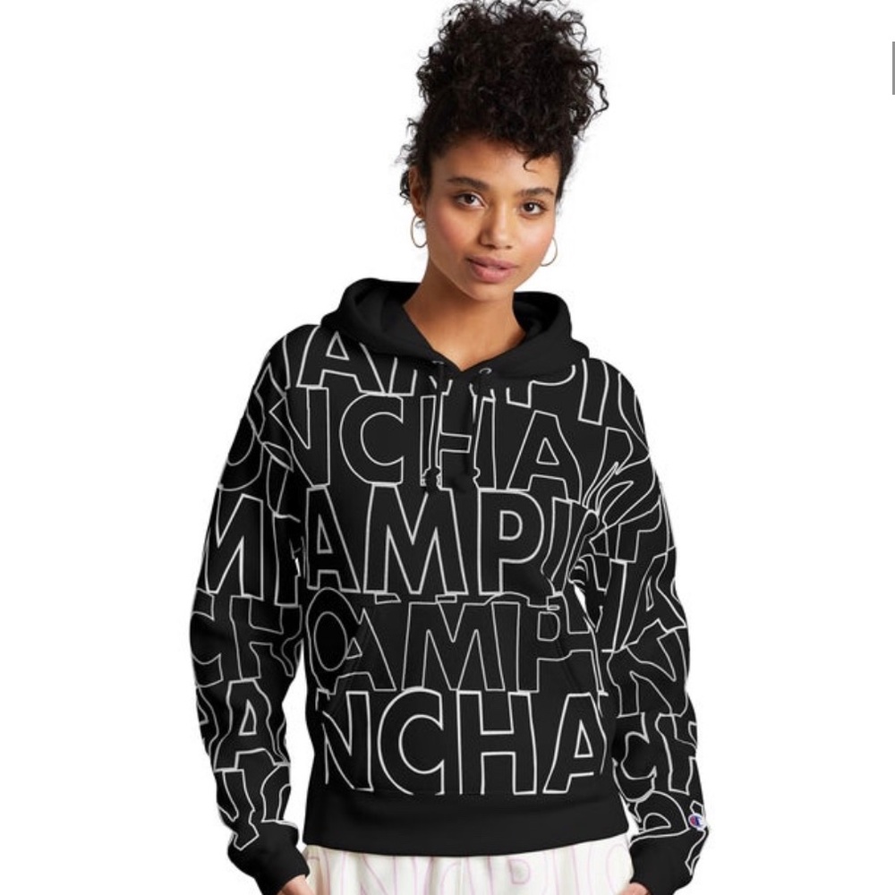 Champion Reverse Weave All Over Print Hoodie Black - image 1